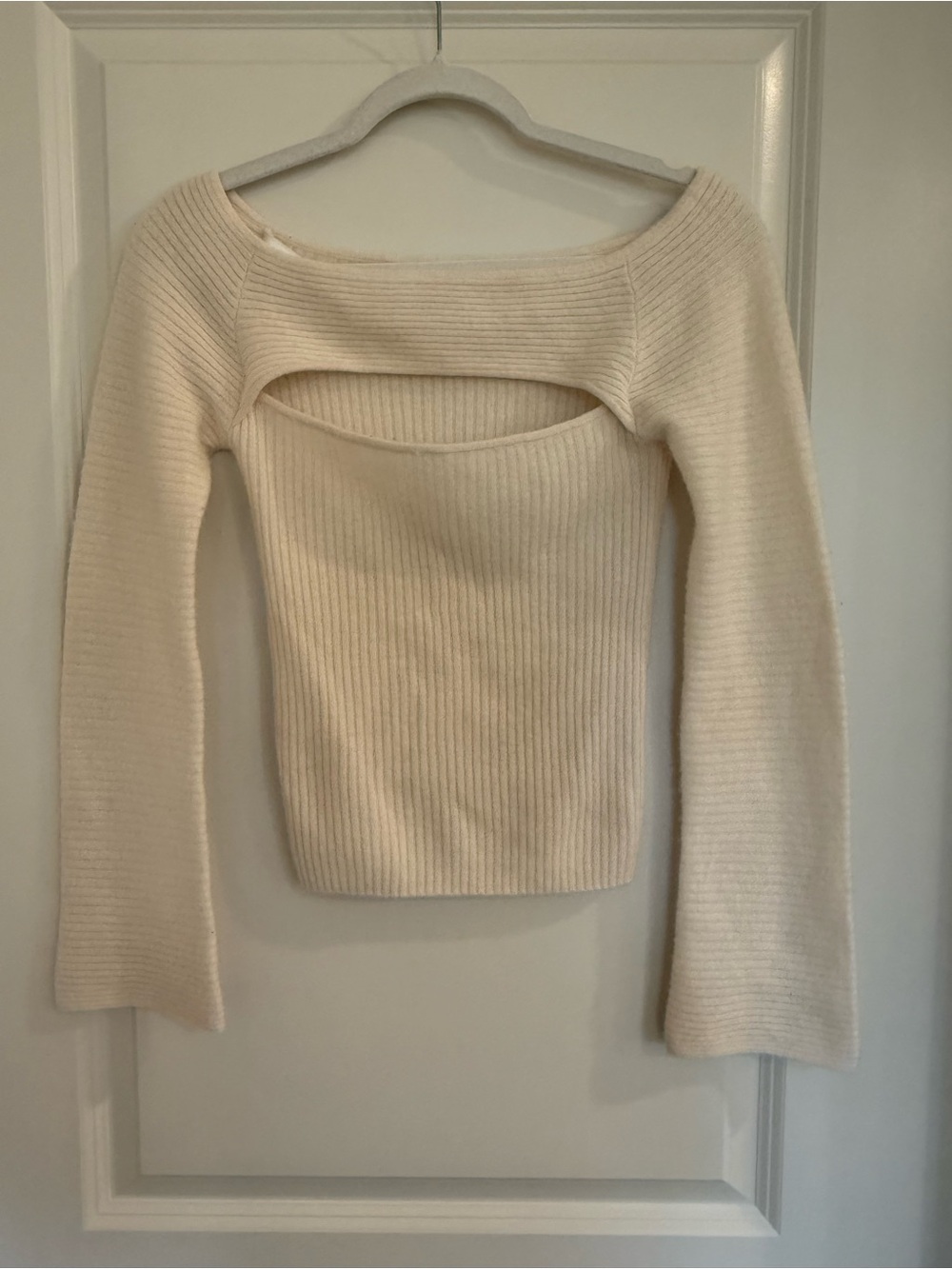 NAADAM Cream Cashmere Off-the-Shoulder Ribbed Sweater